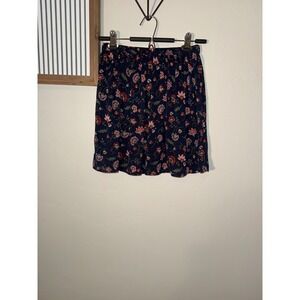 Hollister Navy Blue Floral Elastic Waist Mini Skirt Small Boho Summer Flowy